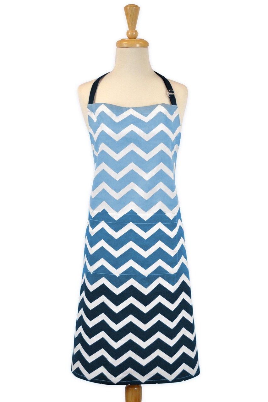 CC Home Furnishings Chevron Ombre Unisex Cotton Kitchen Chef Apron - 33" - Blue and White